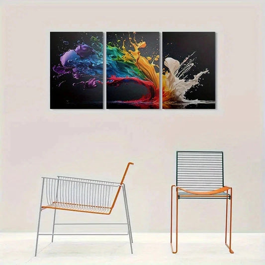 3pcs Abstract Colorful Paint Splash Metal Print Ready to Hang Art
