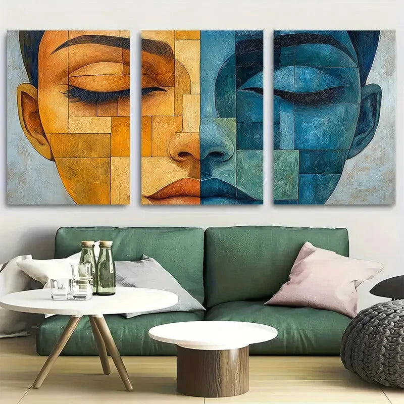 3pcs Dreaming Of You Cubism Woman Faces Metal Print Ready to Hang Art