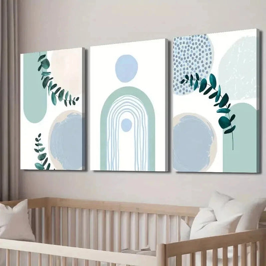 3pcs Modern Nordic Teal Botanical Leaf Wall Art Set Canvas Framed 40x60cm - High Quality Print 100% Australian Made Wall Canvas Ready to Hang