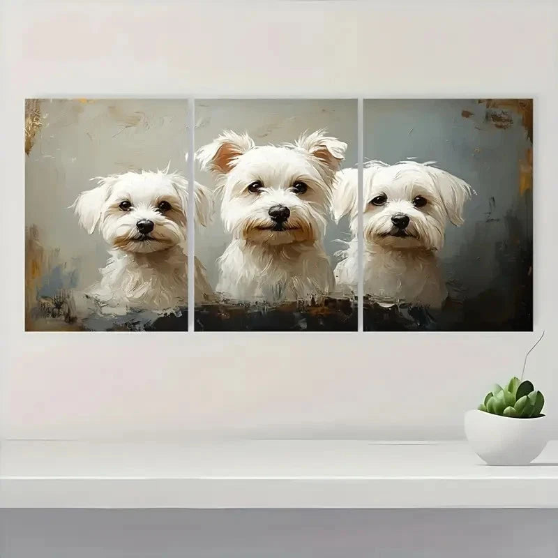 3pcs Adorable White Dog Metal Print Ready to Hang Art