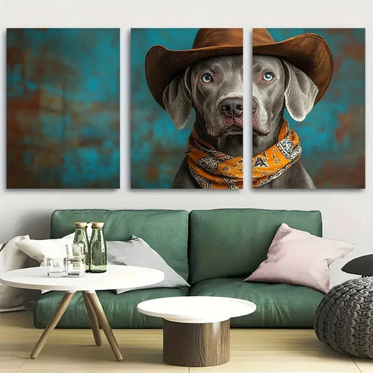 3pcs Cowboy Dog Hat Bandana Design Metal Print Ready to Hang Art