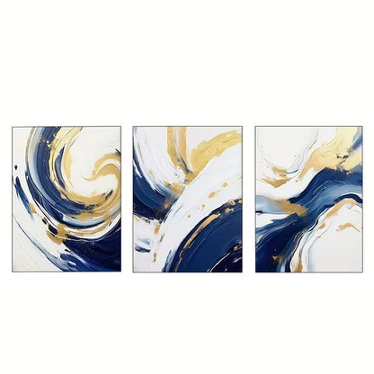 3pcs Navy Blue and Golden Watercolor Shapes  Wall Art Set Canvas Framed 60x90cm - High Quality Print 100% Australian Made Wall Canvas Ready to Hang