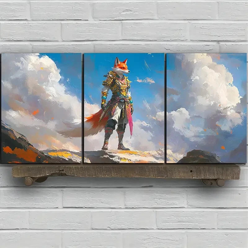 3pcs Beautiful Standing Red Fox Metal Print Ready to Hang Art