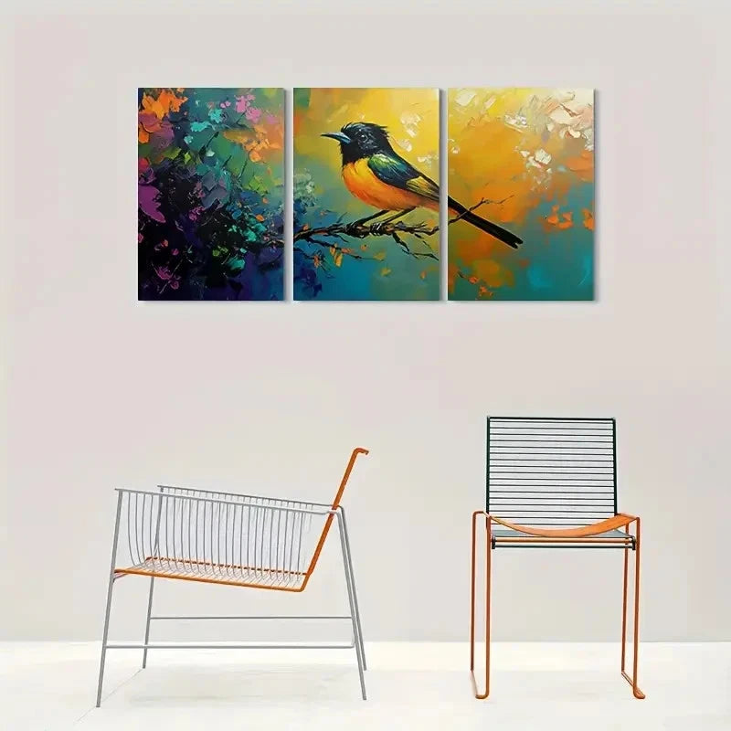 3pcs Colorful Abstract Vibrant Floral & Bird Metal Print Ready to Hang Art