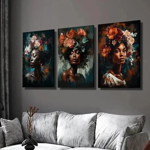 3pcs Painting of Women with Flower Crown Wall Art Set Canvas Unframed - High Quality Print 100% Australian Made Wall Canvas