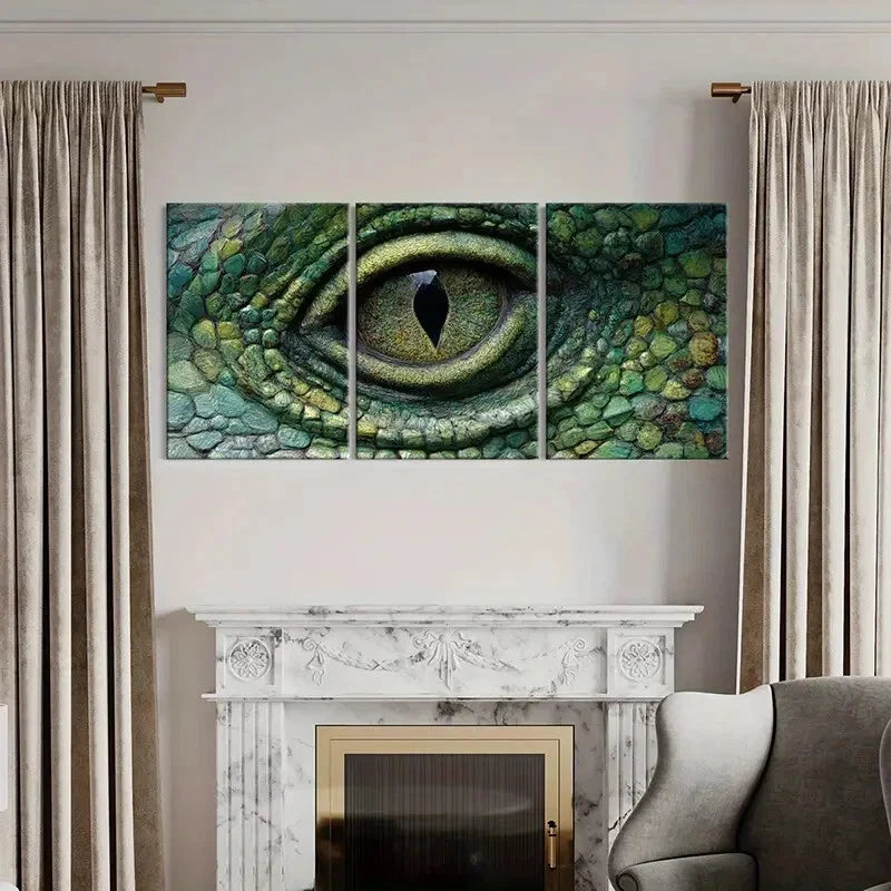 3pcs Artistic Reptile Eye Texture Intricate Scale Metal Print Ready to Hang Art