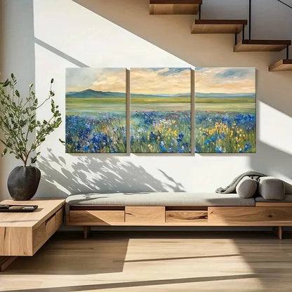 3pcs Landscape Painting Mountain Floral Field Metal Print Ready to Hang Art
