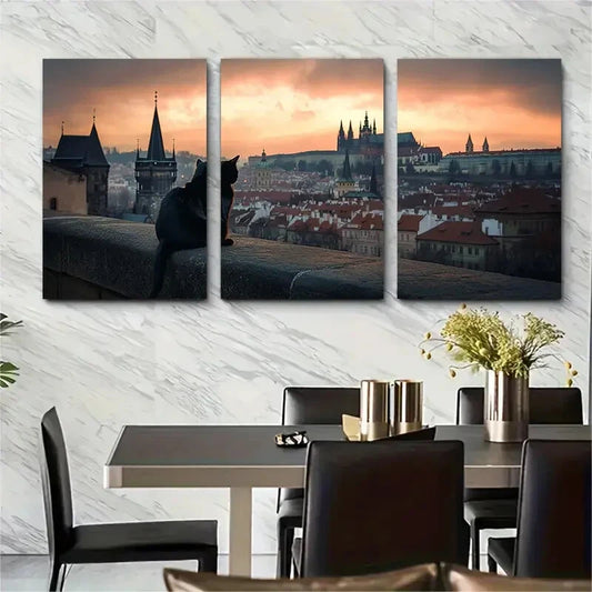 3pcs Prague Cityscape Featuring Iconic Metal Print Ready to Hang Art