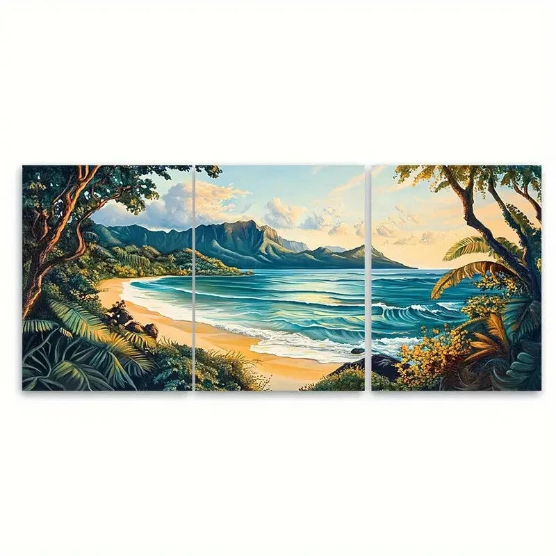 3pcs Tropical Beach Hanalei Bay Kauai Metal Print Ready to Hang Art
