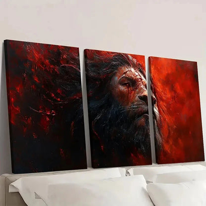 3pcs Lion Vibrant Red & Black Design Wall Art Set Canvas Framed 60x90cm - High Quality Print 100% Australian Made Wall Canvas Ready to Hang