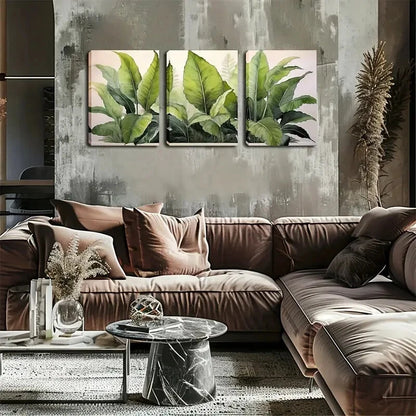 3pcs Tropical Green Banana Leaf Decoration Wall Art Set Canvas Framed 40x60cm - High Quality Print 100% Australian Made Wall Canvas Ready to Hang