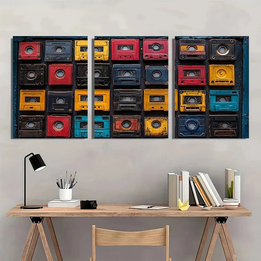 3pcs Cassette Tape Collage Retro Metal Print Ready to Hang Art