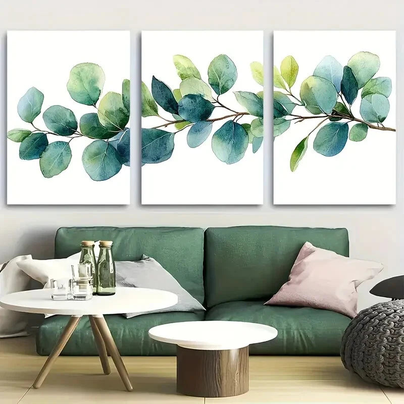 3pcs Elegant Watercolor Eucalyptus Branch Metal Print Ready to Hang Art