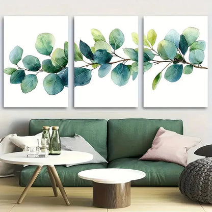 3pcs Elegant Watercolor Eucalyptus Branch Metal Print Ready to Hang Art