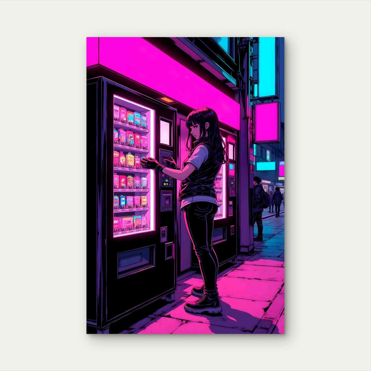 Anime Girl Vending Machine Cyberpunk City 40x60cm Metal Print Ready to Hang