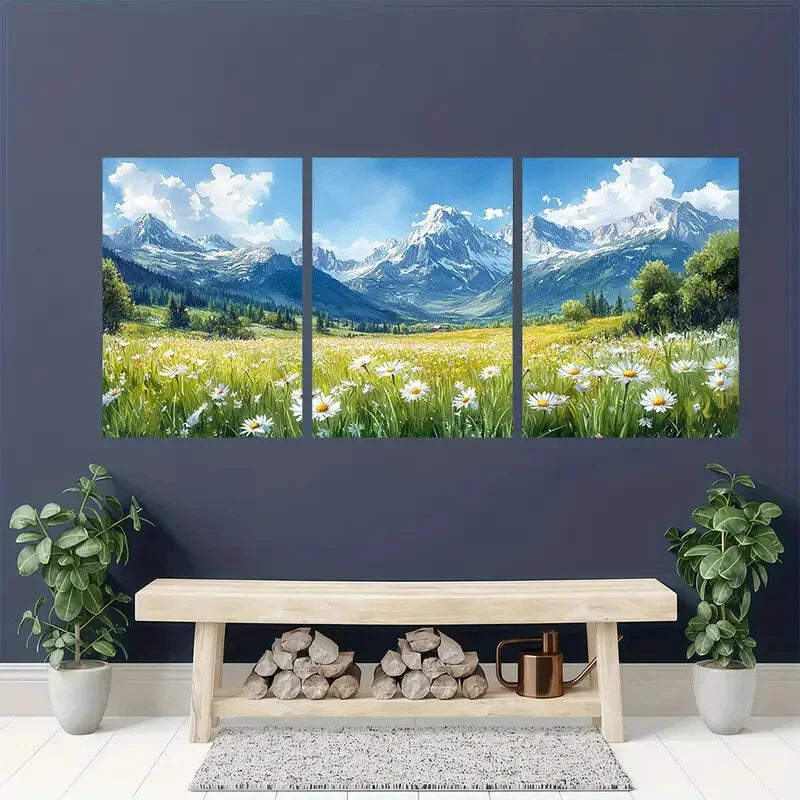 3pcs Rocky Mountains Painting Spring Watercolor Metal Print Ready to Hang Art