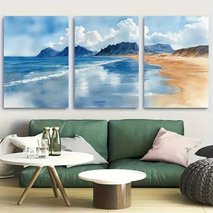 3pcs Pingeyri Beach Iceland Watercolor Metal Print Ready to Hang Art