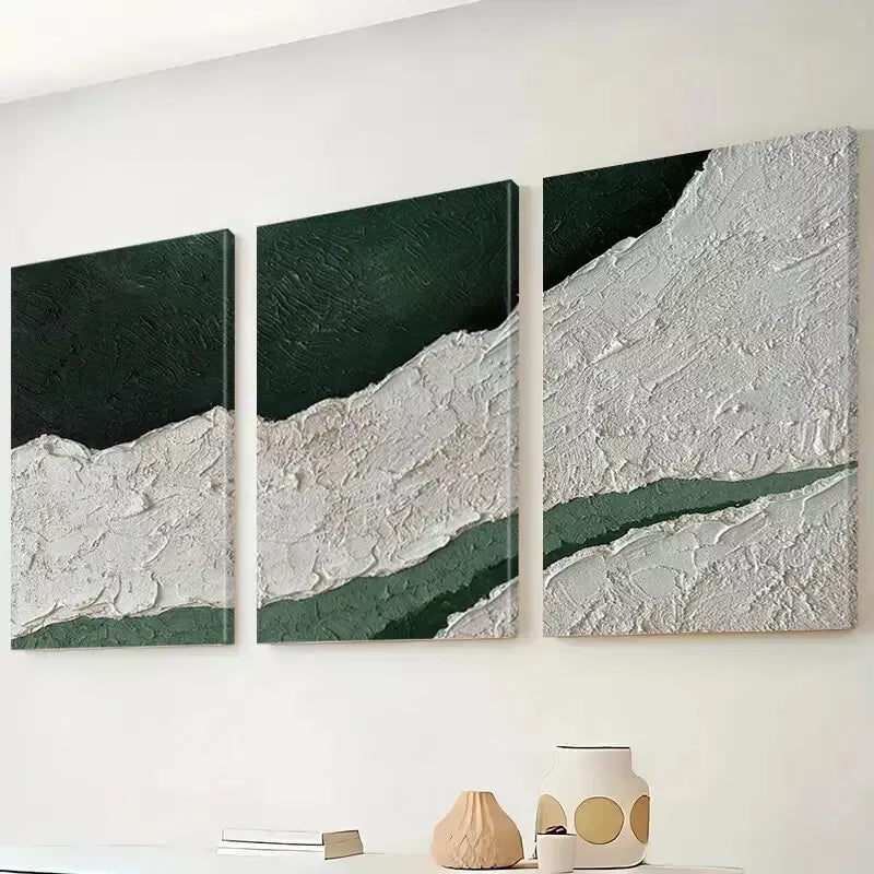 3pcs Abstract Green & White Painting Canvas Framed 40x60cm - High Quality Print 100% Australian Made Wall Canvas Ready to Hang