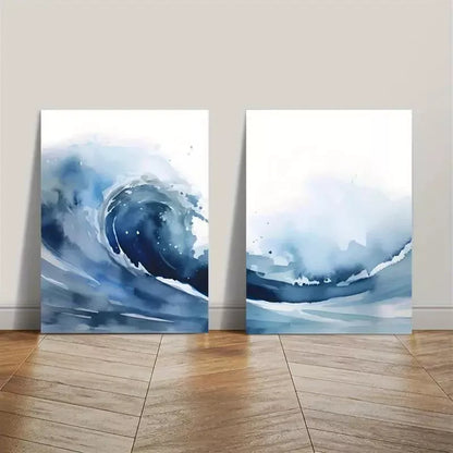 2pcs Blue Ocean Watercolor Ocean Art Canvas Framed 50x75cm - High Quality Print 100% Australian Made Wall Canvas Ready to Hang - Bella Home Decor