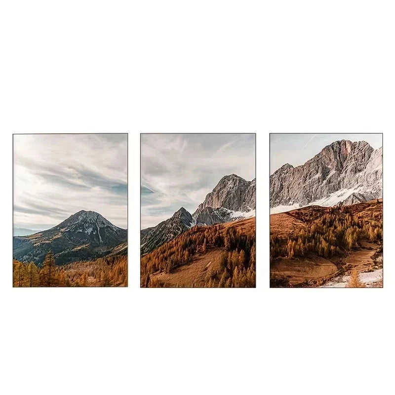 3pcs Autumn Mountain Large Forest Scene Metal Print Ready to Hang Art