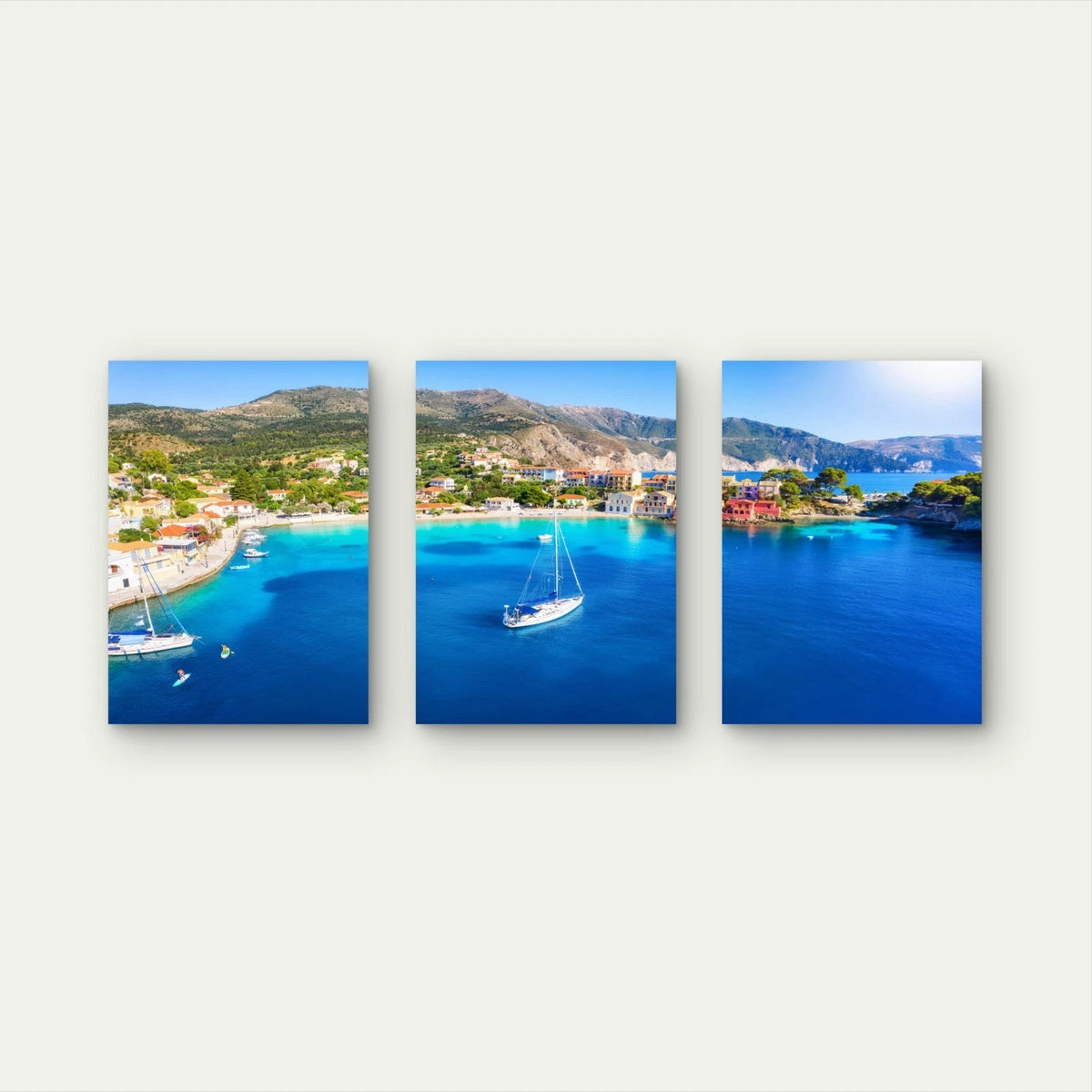 3pcs Colorful Houses Of Assos Village Bay Wall Art Set Canvas Framed 40x60cm - High Quality Print 100% Australian Made Wall Canvas Ready to Hang