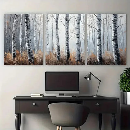 3pcs Birch Trees Tree Forest Impasto Wall Art Canvas Unframed - High Quality Print 100% Australian Made Wall Canvas