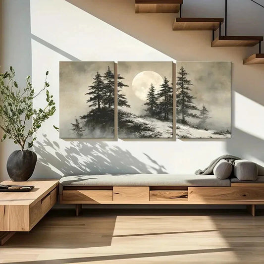 3pcs Moonlit Forest Silhouette Landscape Metal Print Ready to Hang Art