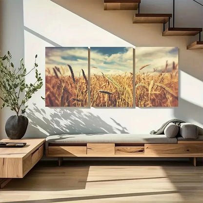 3pcs Golden Wheat Field Photography Farmhouse Metal Print Ready to Hang Art