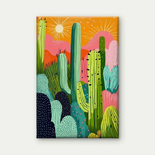 Colorful Cacti Vibrant Desert Glow Metal Print Ready to Hang