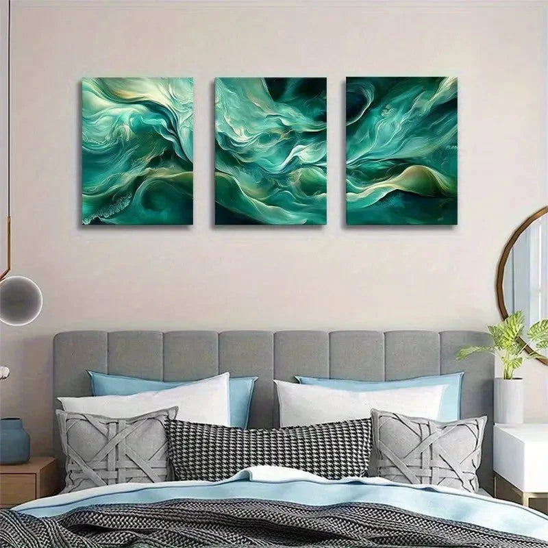 3pcs Abstract Swirl Green Fluid Art Metal Print Ready to Hang Art