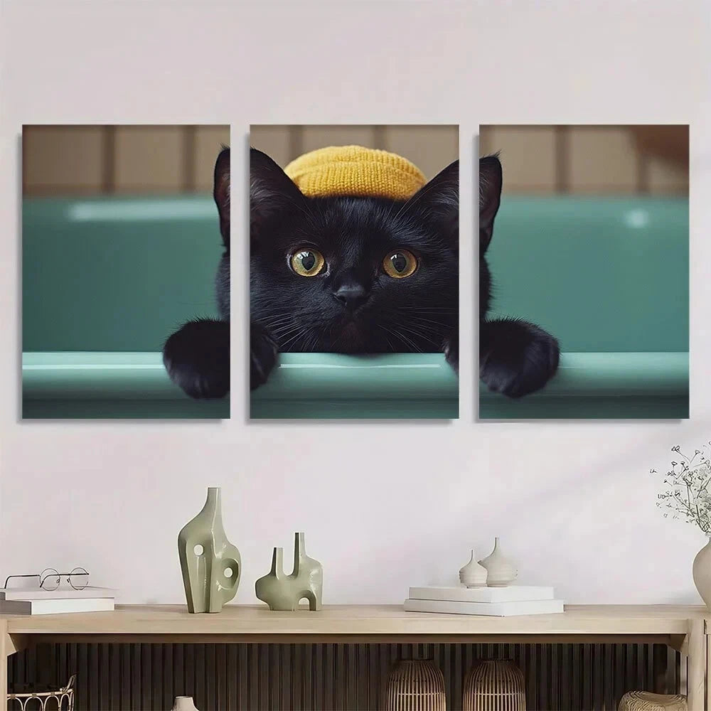 3pcs Black Cat Stunning Golden Eyes Metal Print Ready to Hang Art