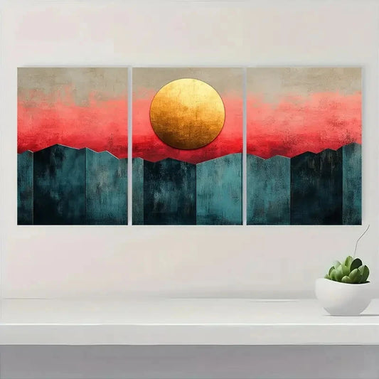 3pcs Mint Green Blush Pink Warm Peach Geometric Metal Print Ready to Hang Art