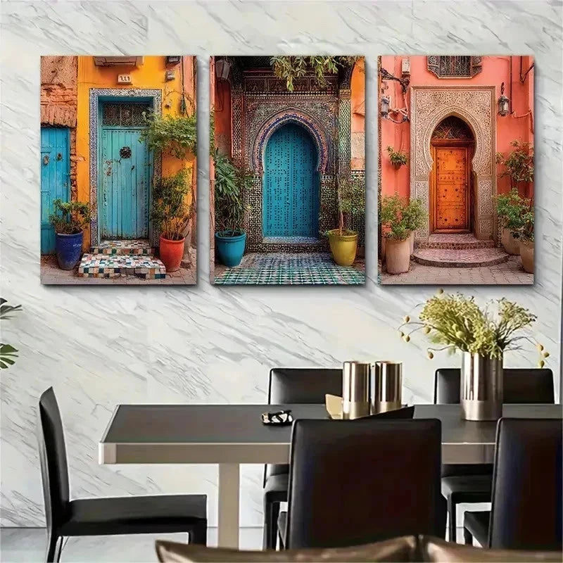 3pcs Marrakech Souks Decor Moroccan Perfect Wall Art Set Canvas Framed 50x70cm - High Quality Print 100% Australian Made Wall Canvas Ready to Hang