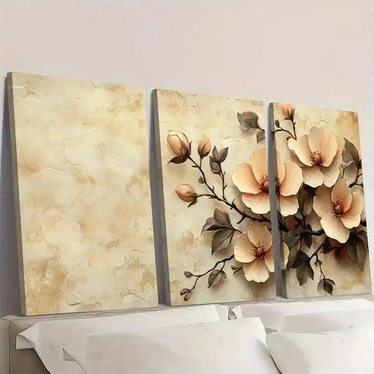 3pcs Botanical Illustrations in Sepia Tones EO Wall Art Set Canvas Framed 40x60cm - High Quality Print 100% Australian Made Wall Canvas Ready to Hang