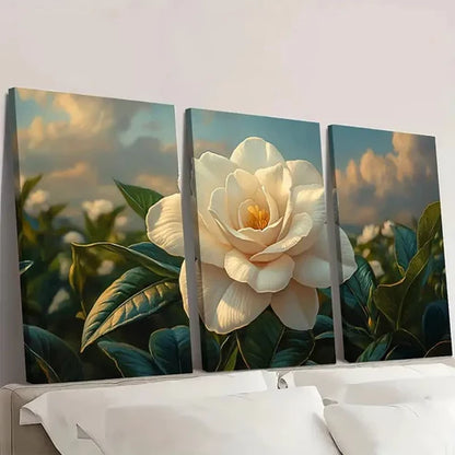 3pcs White Gardenia Flower Prints FP Wall Art Set Canvas Unframed - High Quality Print 100% Australian Made Wall Canvas