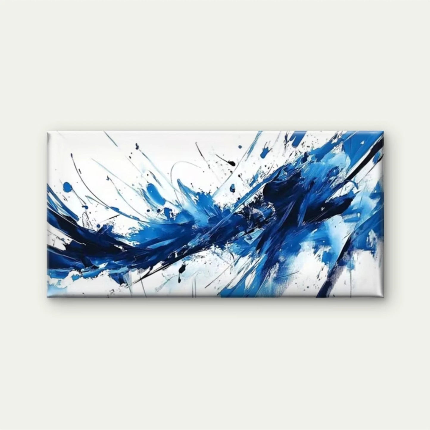 Blue & White Strokes Abstract Wall Art Canvas Office Home Room Framed 120x60cm