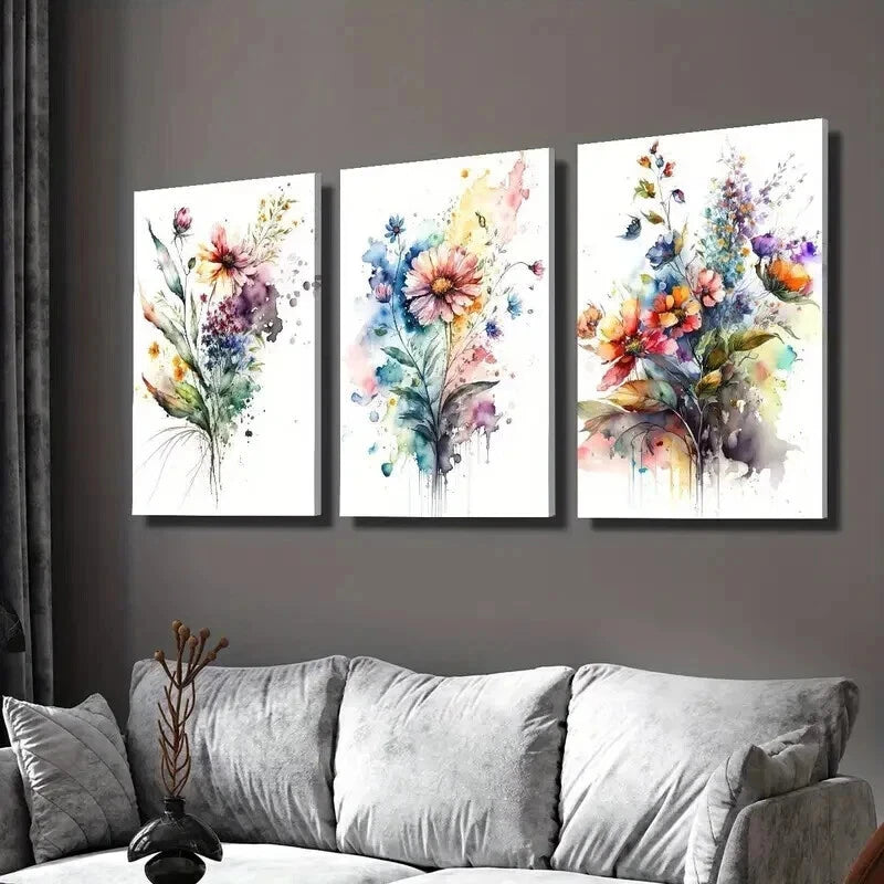 3pcs Colorful Unique Twisted Flowers Wall Art Set Canvas Framed 40x60cm - High Quality Print 100% Australian Made Wall Canvas Ready to Hang