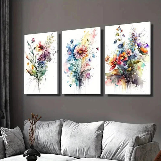 3pcs Colorful Unique Twisted Flowers Wall Art Set Canvas Framed 40x60cm - High Quality Print 100% Australian Made Wall Canvas Ready to Hang