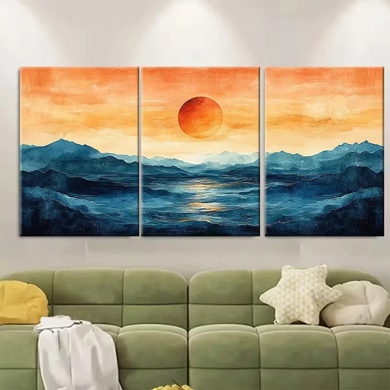 3pcs Blue Desert Design Minimalist Metal Print Ready to Hang Art