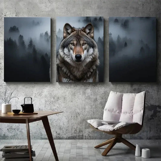 3pcs Animal Scenes Dark Forest Background Metal Print Ready to Hang Art