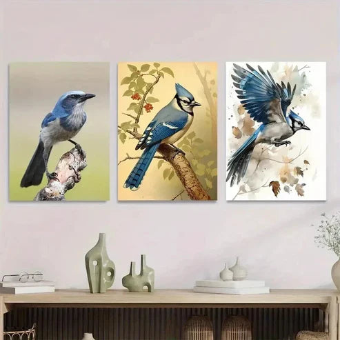 3pcs Beautiful Bird Colorful Bird Paintings Wall Art Set Canvas Unframed - High Quality Print 100% Australian Made Wall Canvas