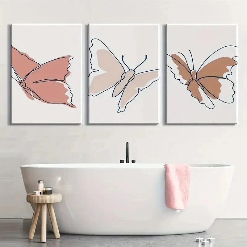 3pcs Abstract Butterfly Black Lines Metal Print Ready to Hang Art