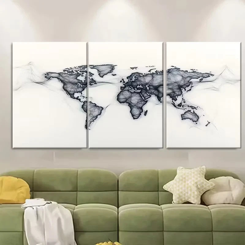 3pcs Minimalist World Map Metal Print Ready to Hang Art