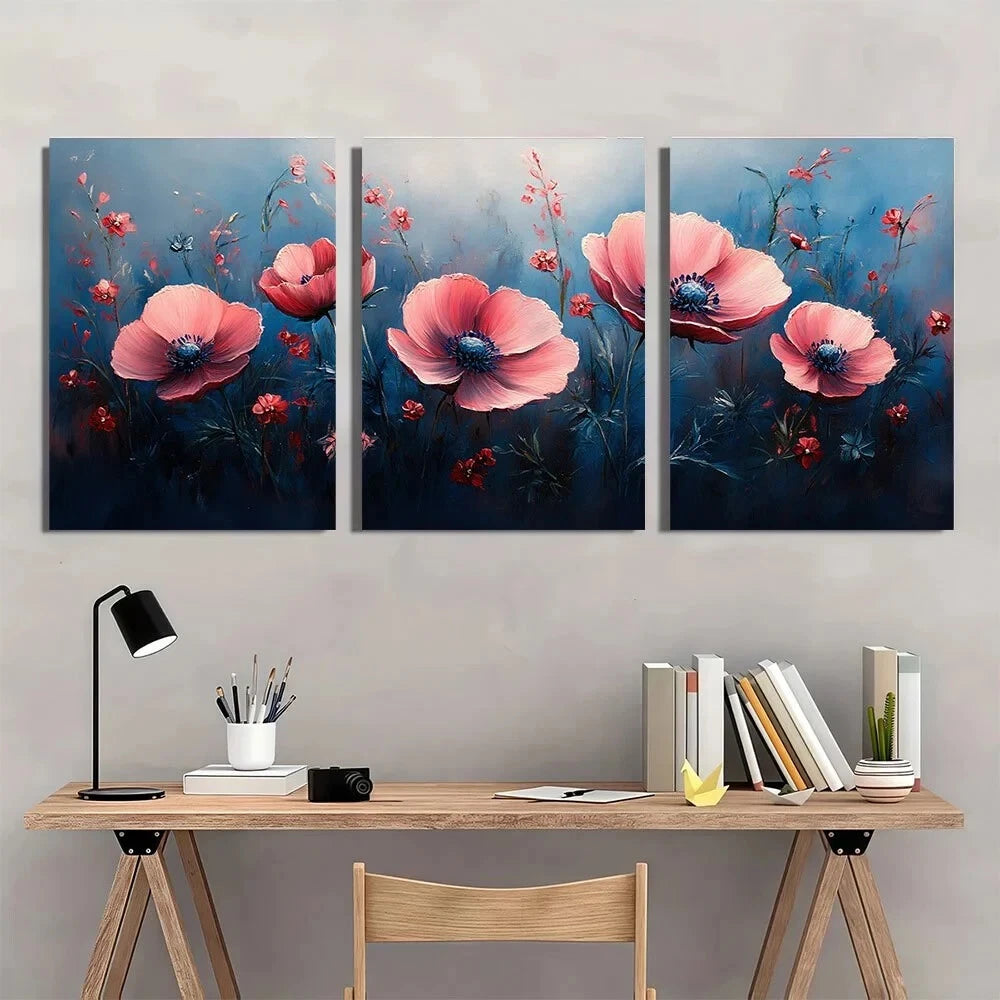 3pcs Pastel Flower Painting Modern Metal Print Ready to Hang Art