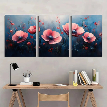 3pcs Pastel Flower Painting Modern Metal Print Ready to Hang Art