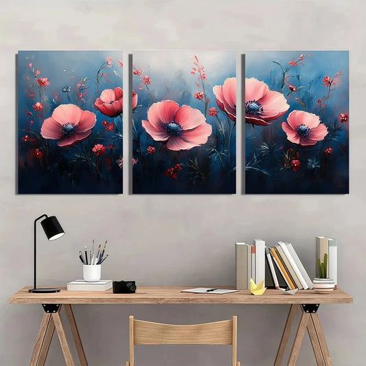 3pcs Pastel Flower Painting Modern Metal Print Ready to Hang Art