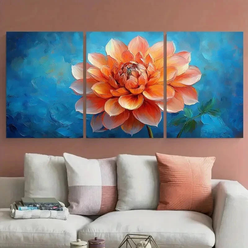 3pcs Dahlia Flowers Textured Illustration Metal Print Ready to Hang Art