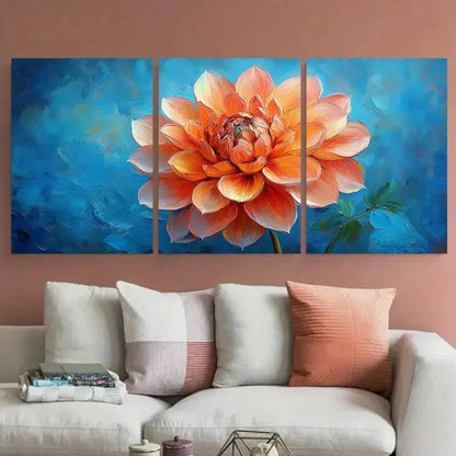 3pcs Dahlia Flowers Textured Illustration Metal Print Ready to Hang Art