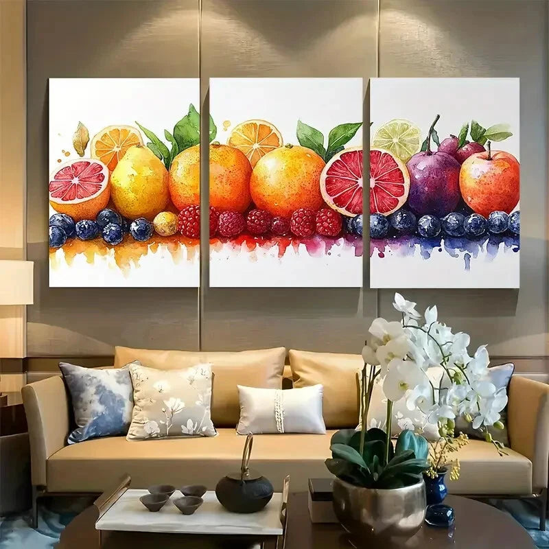3pcs Colorful Summer Fruit Citrus Berries Metal Print Ready to Hang Art