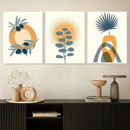 3pcs Abstract Geometric Neutral Bohemian Style Metal Print Ready to Hang Art